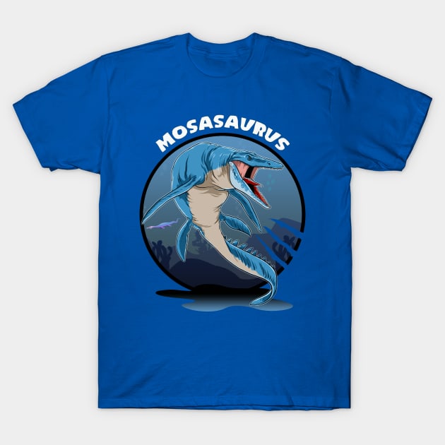 Mosasaurus Prehistoric Design With Background T-Shirt by Terra Fossil Merch